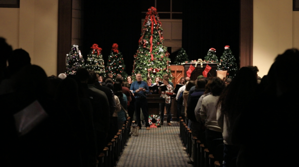 People celebrate the Mercer University Tree Lighting in December 2024. 